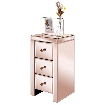 China Convertible Modern Luxury Gold Mounted 3 Drawers Nightstands Furniture Night Stand Mirrored Bedside Table Bedroom Side Tables For Bed Rooms for sale