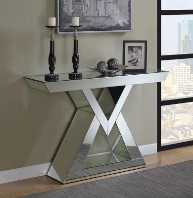 China Modern mirrored mirrored luxury modern furniture triangle base silver console table for living room hallway for sale