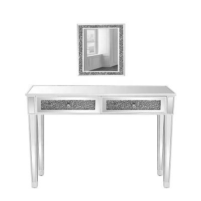 China Modern Luxury Handcrafted ODM Console Table and Mirror Set OEM Crystal Sliver Glass Mirrored Entrance Bedside Table from BELLEWORKS for sale