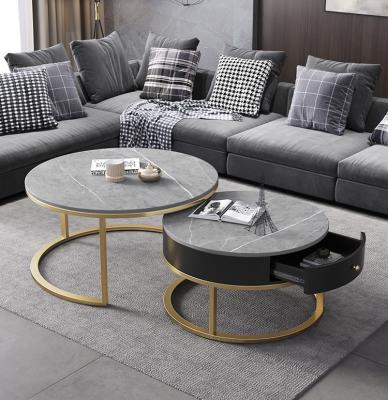 China 2021 Gray Marble Side Table Modern Stone Living Room Coffee Table Concrete Marble Set for sale