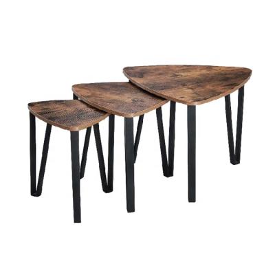 China Vintage Metal Side Coffee Tables Living Room Adjustable Industrial Rustic Decor Small Wood Nesting Set Of 3 for sale