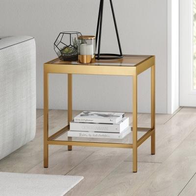 China Sofa Side Table Luxury Gold Steel Glass Coffee Table (The Other) Modern Square Metal Adjustable For Living Room for sale