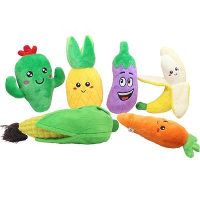 China New Sustainable Puppy Chew Plush Puppy Pet Squeaky Fruit Toy Set for sale