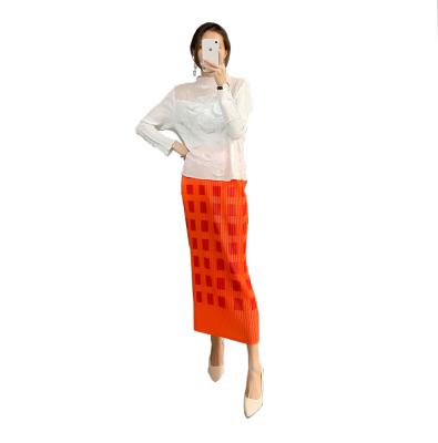 China Viable China Wholesale 2022 Summer Tending Korean Pleated Custom Orange Pleated Dress Skirt for sale