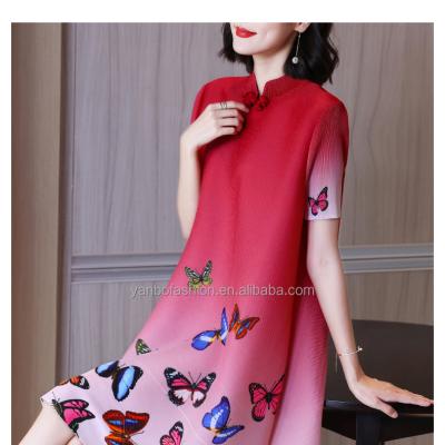 China New Breathable Red Butterfly Dress Chinese Style Dress Pankou Pleated Red Party Dress for sale