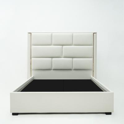 China Gold Tufted Italian Luxury High Edge Stainless Headboard Design Leather Queen Bed for sale