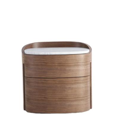 China European italian design style minimalism design volakas marble bedside table modern walnut veneer bedside table stone stand for sale