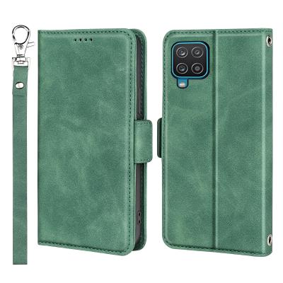 China Shockproof Designed Dual-N PU Leather Wallet Case with Credit Card Holder Wrist Strap Shockproof Protector for Samsung Galaxy A12 for sale