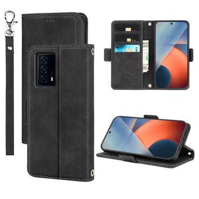 China Dual-n Shockproof Designed PU Leather Wallet Case with Credit Card Holder Wrist Strap Shockproof Protector for Vivo iQOO Z5 Phone Case for sale