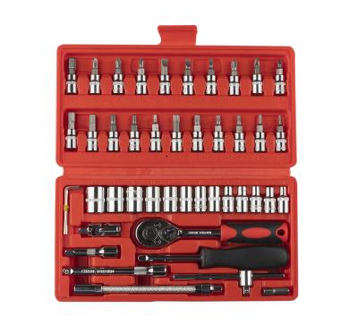 China Professional Auto Repair Tool 46pcs 1/4-Inch Socket Set Car Repair Tool Ratchet Set Torque Wrench Combination Bit Wrenches Chrome Vanadium Set for sale