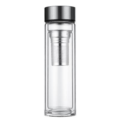 China Portable Stored Double Wall Glass Water Bottle 380ML Glass Tea Bottle Large Capacity Glass Cup for sale