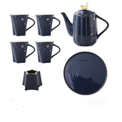 China Sustainable European Luxury Ceramic Pot Tray Set Household Teapot Drinkware Tea Cup Coffee Set Mug Set for sale