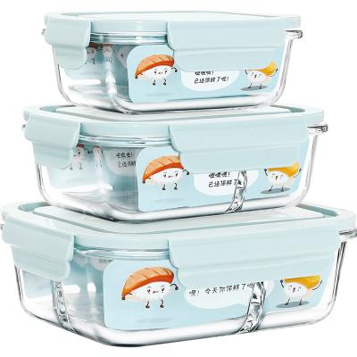 China High Borosilicate Glass Microwavable Outdoor Portable Lunch Box Picnic Glass Food Container With Customized Lids for sale