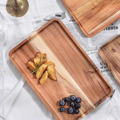 China Durable Acacia Wood Rectangle Serving Tray Acacia Wood Durable Dry Fruit Plate Coffee Tea Heat Proof Serving Board for sale