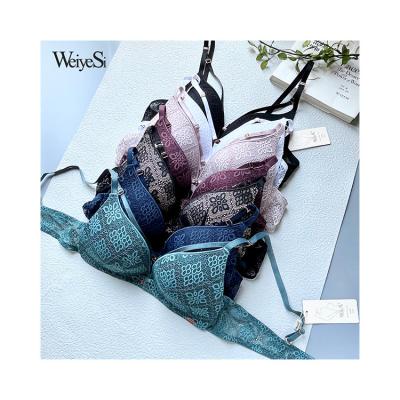 China Triangle cup with thin waistband wireless geometric lace fast shipping women's casual jacquard soft bra set with good service for sale