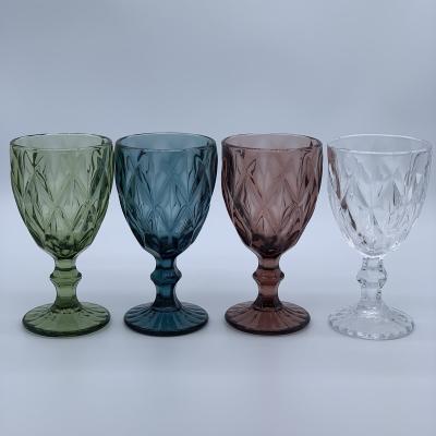 China Art Decor Color Glassware Kitchenwear Tumbler Diamond Drinkware Cups Colored Wine Glass for sale