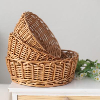 China Minimalist Round Bamboo Wicker Woven Kitchen Tray Basket Bread Set of 3 Fruit Nuts for sale