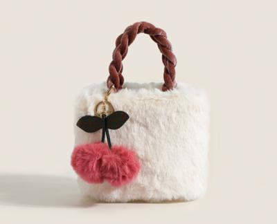 China Fashion Nylon Vintage Autumn Winter Faux Fur Purse Cute Little Girl Designer Luxury Handbag With Cherry Plush Ball for sale