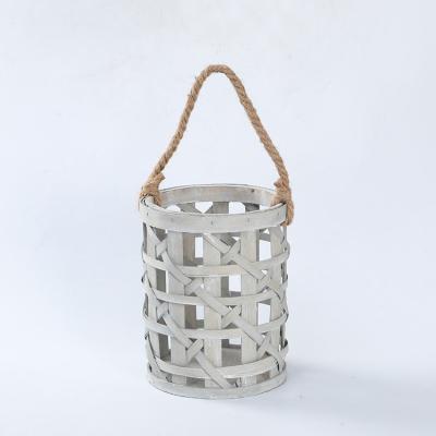 China Home Decoration Garden Decoration Hand Weaving New Design Wooden Material Decorative Holder Wholesale Oval Wooden Lantern Candle Holder for sale