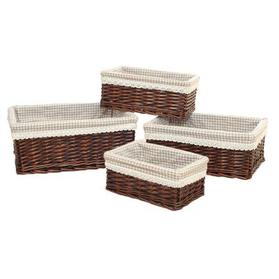 China Modern Hot Sale Table Storage Box Toy Storage Basket Brown Handmade Rectangular Wicker Woven Sundries Set of 4 for sale