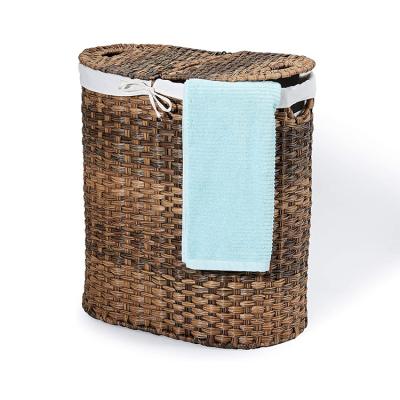 China China Supplier Modern Wholesale Handmade Plastic Rattan Woven Laundry Hamper Basket with Lid and Fabric Cover for sale