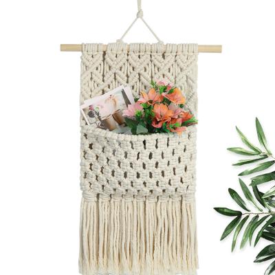 China Decorative Folding Wall Art Cotton Rope Cord Woven Tapestry Storage Bag for Living Room Kitchen Bedroom or Apartment for sale