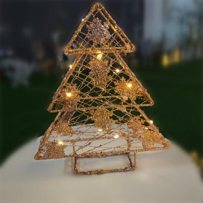 China 3D Outdoor Decorative Color Christmas Tree Iron Frame LED Christmas Light Mounted Gold h30cm for sale