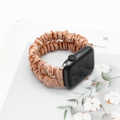 China Double wicking strap design 100% silk scrunchy watch strap new watchband fits Apple Watch 44MM series 38MM for sale