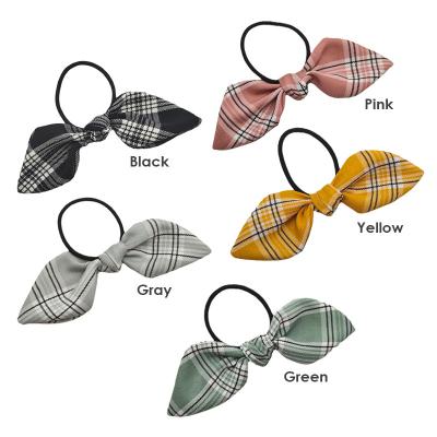 China Adopt Bowknot Design with Plaid Pattern Fasion Custom Bowknot Elastic Hair Band Rope Hair Ties for Woman and Girls for sale