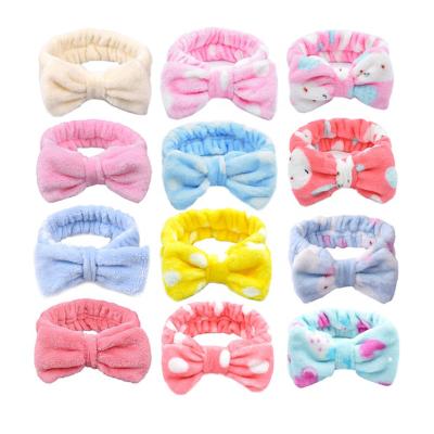 China Fashion New Hair Accessories Carol Fleece Turban Bowknot Soft Headwrpas Custom Makeup Bow Bath Headband For Women Cosmetic And Facial Spa for sale