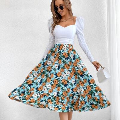 China Fashion High Line Anti-static Elegant Women's Retro Leopard Skirt 2022 Summer Ladies Midi Skirt Waist A Waist Skirt for sale