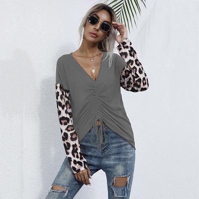 China Fashion Leopard Patchwork Clothing Women's Long Sleeve Anti-pilling Shirts Women's T-Shirts for sale