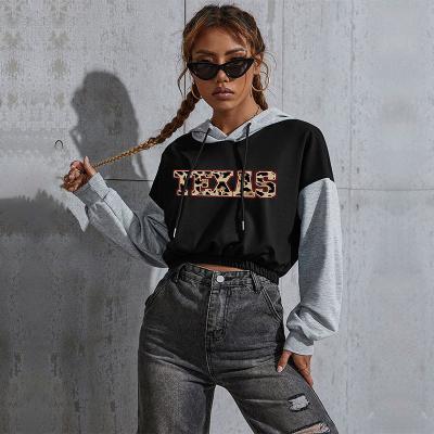 China 2022 Custom Crop Top Women's Latest Design Leopard Print Patchwork Anti-pilling Hoodie Custom Made Hoodie for sale