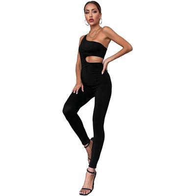 China Anti-Pilling Hollow-out Solid One-Piece Overalls New Stylish Casual Skinny Irregular Sleeve Fitness for sale