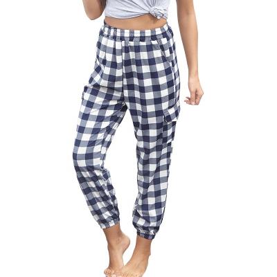 China 2022 fashion hemp clothing cotton harem plaid pants women's anti-pilling pants for sale