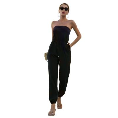 China Anti-pilling Solid Color Sports Brand Overalls Moon Off The Shoulder Jumpsuit Overalls for sale