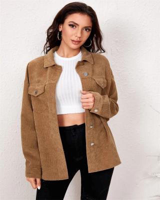 China Autumn Ladies Solid Coat Casual Shirt Jacket Women's Corduroy Anti-Shrink Long Sleeve Lapel Tops Loose Jacket for sale