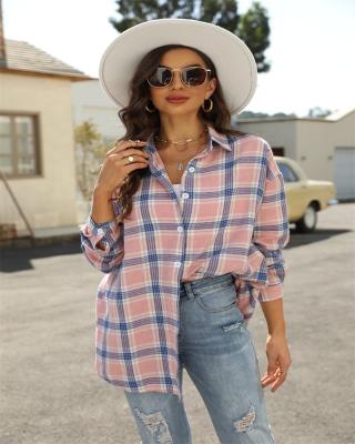 China Viable Long Sleeve Color Block Plaid Flannel Women Casual Shirts 2022 for sale