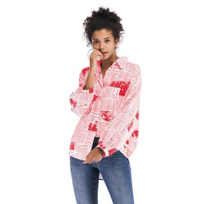 China Anti-pilling 2022 Geometric Print Autumn Turn-Down Collar Long Sleeve Shirt For Women for sale