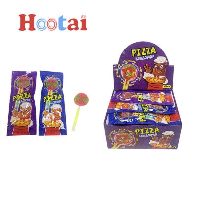 China Natural Halal Fruit Flavor Cartoon Colored Pizza Shape Hard Lollipop for sale