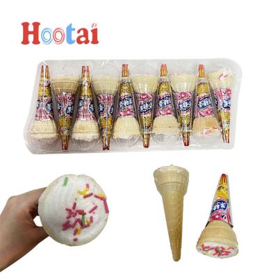 China Natural Halal Colorful Soft Marshmallow Cotton Candy Ice Cream Cone Filled Marshmallow With Cookie for sale