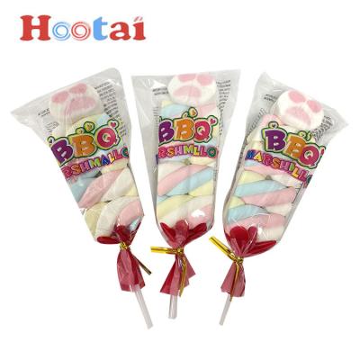 China High Quality Natural Customize Lollipop Cotton Candy Mini Round Shape Sweet Fruit Flavor And Twist Marshmallow Stick Candy for sale