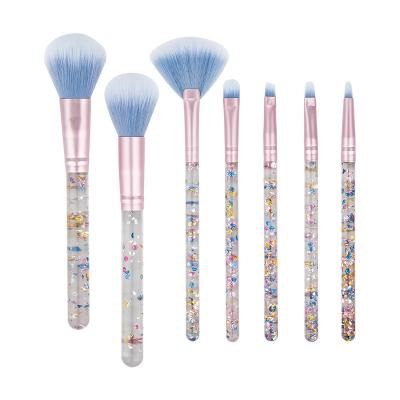 China Maquillaje 7 pcs beauty handle set brushes fan brush muestra free pink color design glitter makeup brushes with bag for sale