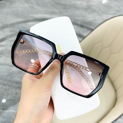 China Square Fashion Women Sunglasses Polygon Frame Plastic Metal Temples Chain Eyewear DLL00224 Fashion DLGlasses for sale