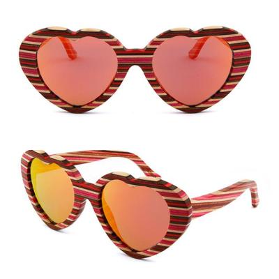 China DLK3006 Bamboo/Wooden Sunglasses Heart Shape Rainbow Color Colorful Wooden Polarized Sunglasses for sale