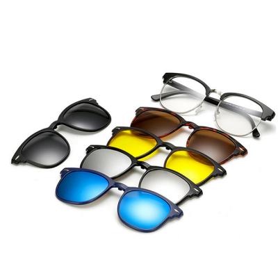 China DLC2218 Custom Sunglasses PC Polarized Magnetic Night Vision 5 in 1 Clip On Sunglasses Set with Metal Frame for sale