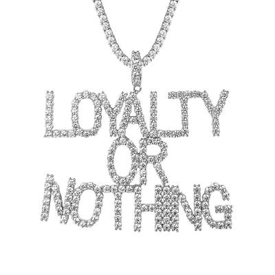 China Nickel free wholesale high quality LOYALTY OR NOTHING dangling hip hop icedout solitaire for sale