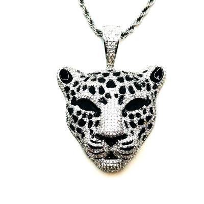 China Nickel Free Wholesale High Quality Icedout 925 Silver Pendant Hip Hop and Custom Fully Enamel 3D Leopard Head Sterling Brass for sale