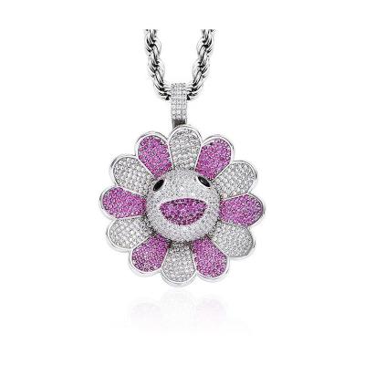 China Nickel free wholesale high quality hip hop icedout spinning multi color emj flower pendant for sale