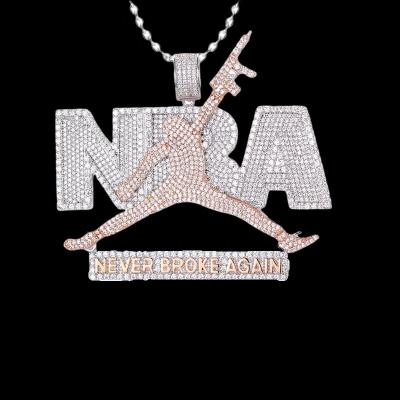 China High Quality Wholesale Nickel Free Hip Hop Iced Big Size Aagin Never Broke With Gun Pendant for sale